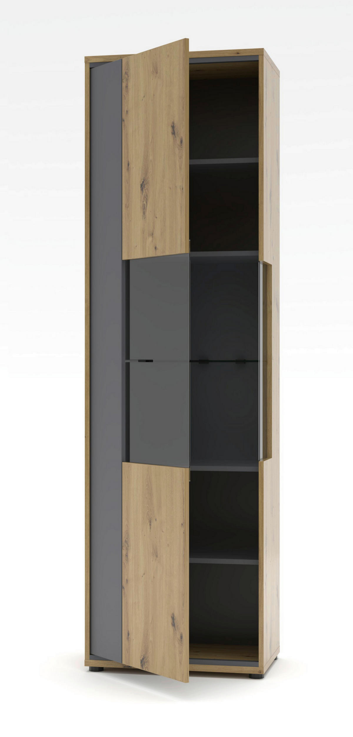 VITRINE  in Graphitfarben, Eiche Artisan - Graphitfarben/Schwarz, Design, Glas/Holzwerkstoff (60/205/40cm) - Livetastic
