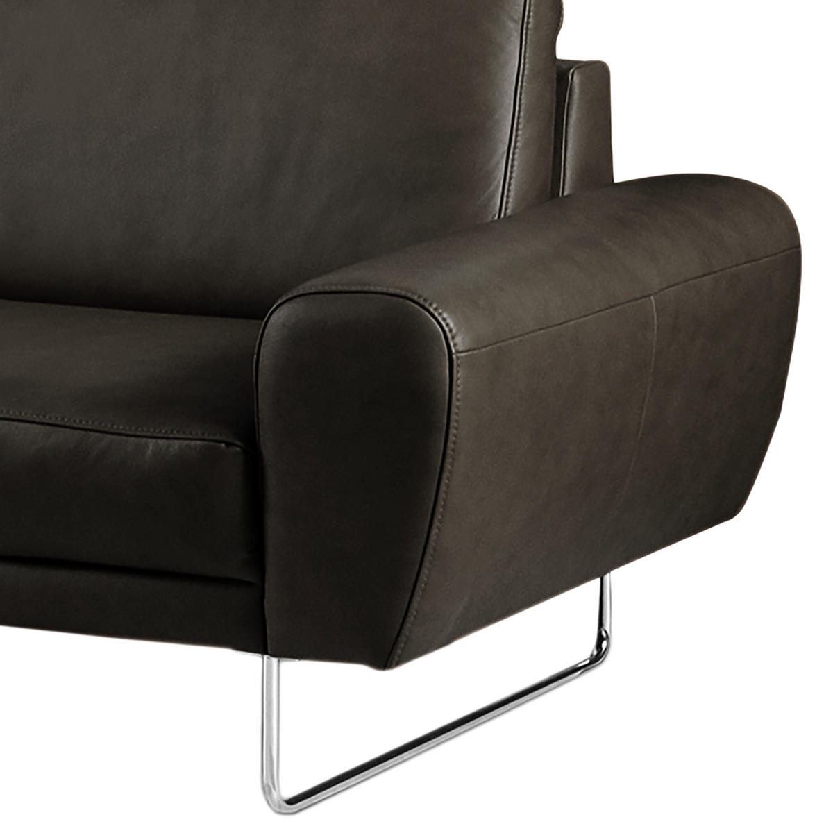 3-SITZER-SOFA in Leder Schwarz  - Chromfarben/Schwarz, Design, Leder/Metall (207/85/92cm) - Livetastic