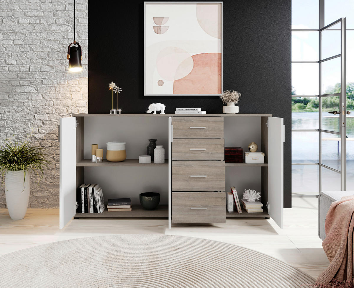 KOMÓD 160/84/35 cm  - ezüst/sötét tölgy, Konventionell, műanyag/faalapú anyag (160/84/35cm) - Xora