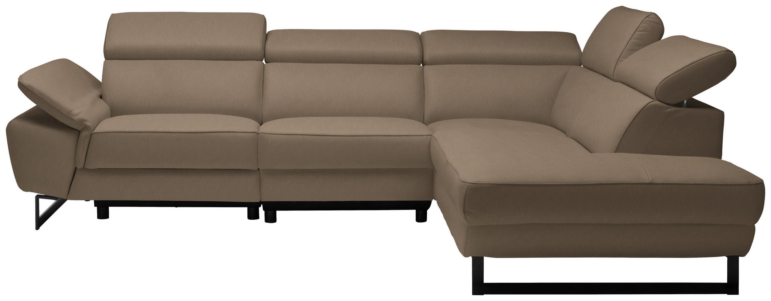 ECKSOFA in Echtleder Hellbraun  - Hellbraun/Schwarz, Design, Leder/Metall (281/225cm) - Celina Home