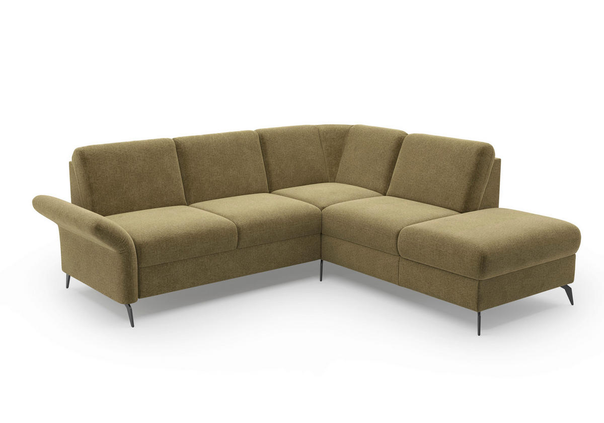 ECKSOFA ROCHELLE E Olivgrün Flachgewebe  - Schwarz/Olivgrün, KONVENTIONELL, Textil/Metall (240/216cm) - Sit & More