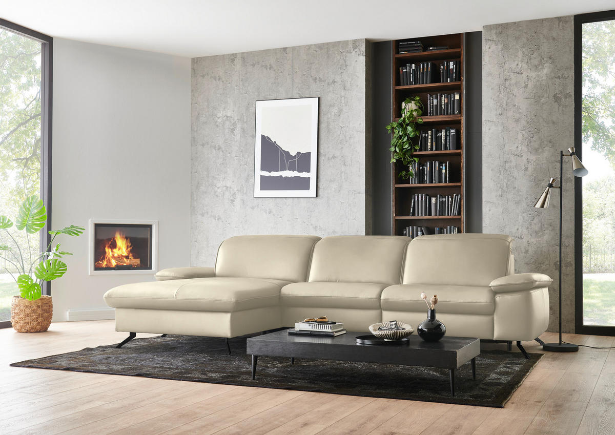 ECKSOFA  Echtleder Naturfarben  - Schwarz/Naturfarben, Design, Leder/Metall (169/307cm) - Beldomo Premium