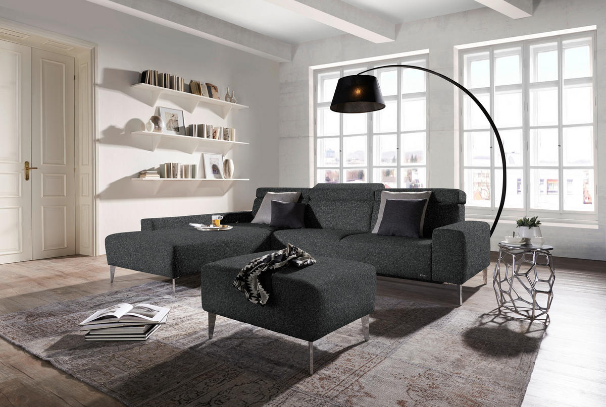ECKSOFA  in Mikrovelours Anthrazit  205/288 cm  - Anthrazit/Alufarben, Design, Textil (205/288cm) - Sedda
