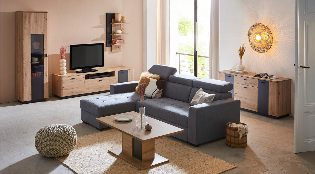 TV-ELEMENT antracit, barve hrasta  - črna/barve hrasta, Design, kovina/leseni material (205/53/50cm) - Hom`in