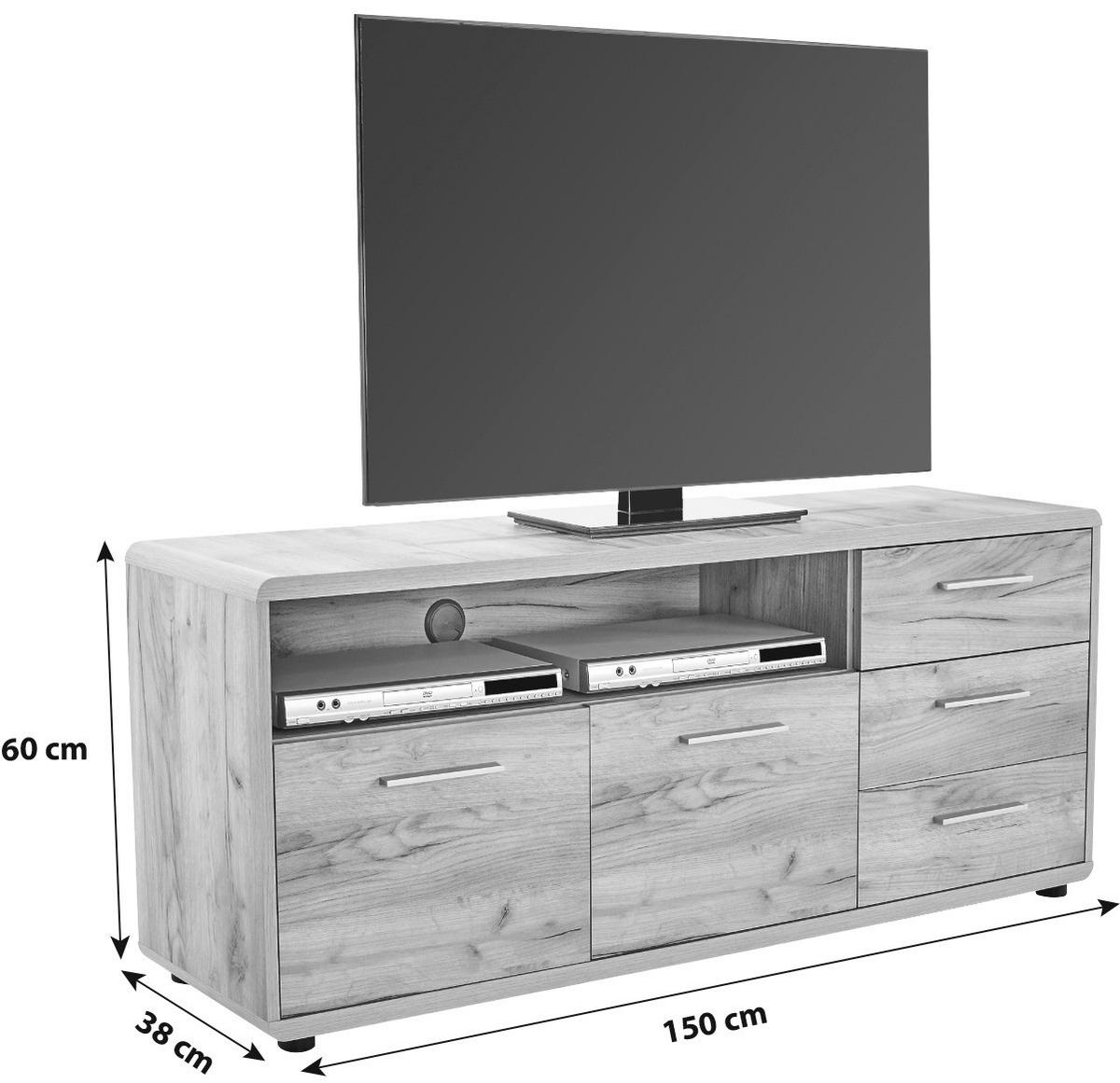 MIZICA ZA HI-FI NAPRAVE barve hrasta  - črna/barve hrasta, Trendi, leseni material (150/60/38cm) - Carryhome