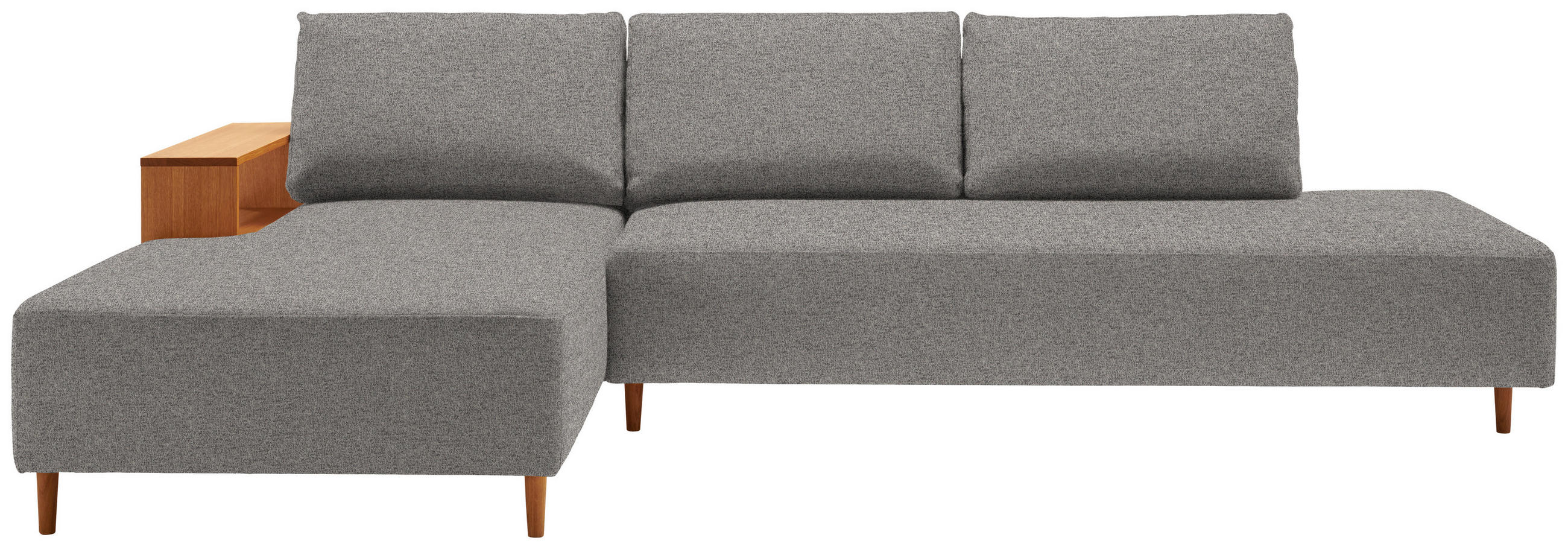 ECKSOFA in Flachgewebe Grau  - Eichefarben/Grau, Design, Holz/Textil (190/307cm) - Joka
