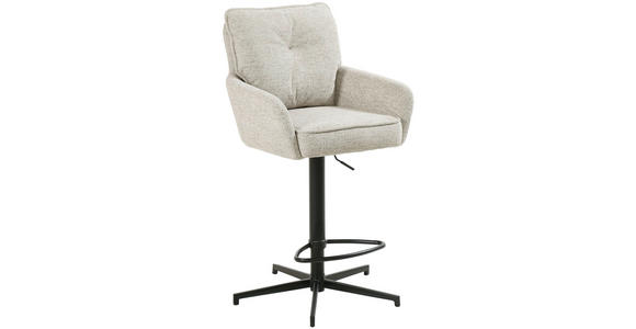 BARHOCKER Leinenoptik Schwarz, Beige Eisen Sitzfläche 360° drehbar, Stoffauswahl - Taupe/Beige, Design, Textil/Metall (58/103-123/61cm) - Novel