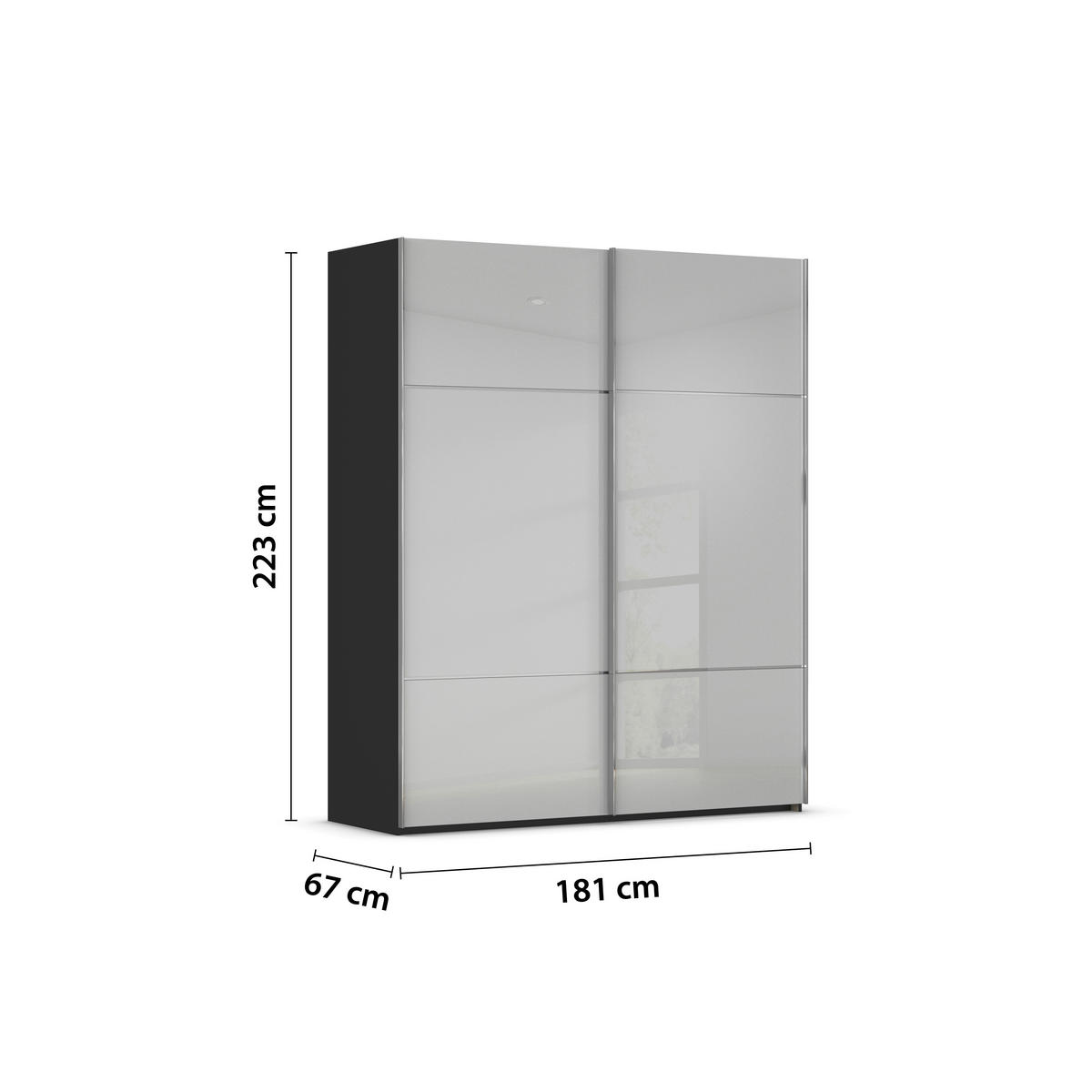 SCHWEBETÜRENSCHRANK  in Grau, Schwarz  - Chromfarben/Schwarz, KONVENTIONELL, Glas/Holzwerkstoff (181/223/67cm) - Novel