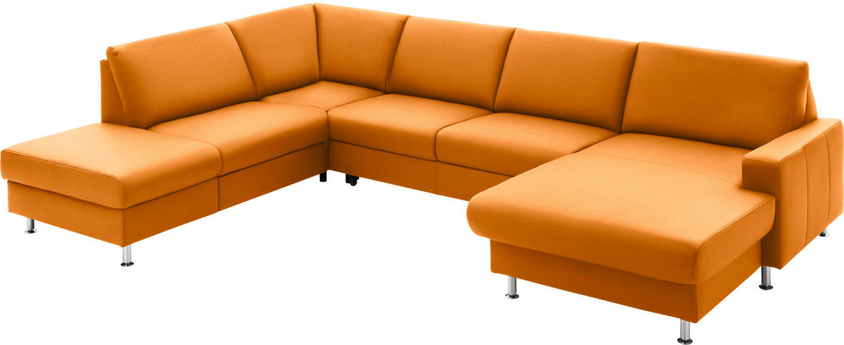WOHNLANDSCHAFT in Echtleder Orange  - Alufarben/Orange, Design, Leder/Metall (233/339/165cm) - Beldomo Premium