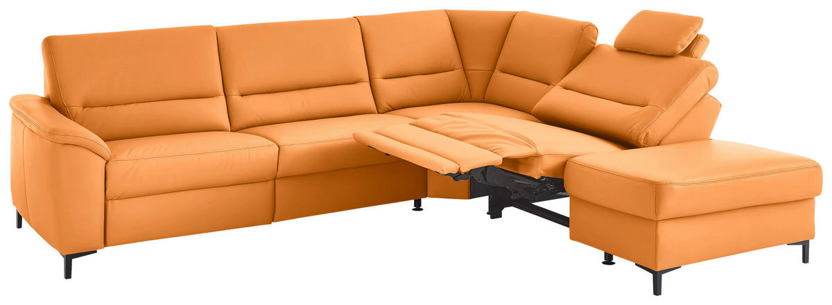 ECKSOFA  in Echtleder Currygelb  290/249 cm  - Currygelb/Schwarz, KONVENTIONELL, Leder/Metall (290/249cm) - Beldomo Premium
