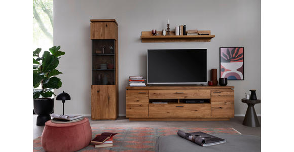 WOHNWAND 3-teilig  in Grau, Eichefarben  275/204/50 cm  - Eichefarben/Anthrazit, Natur, Glas/Holz (275/204/50cm) - Linea Natura