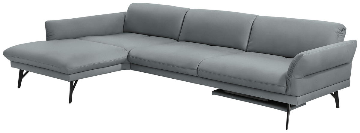 ECKSOFA in Echtleder Hellblau  - Anthrazit/Hellblau, Design, Leder/Metall (173/308cm) - Joop!