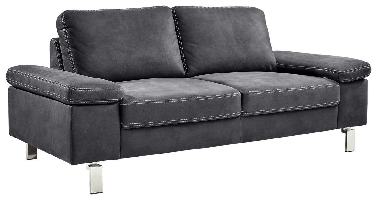 2-SITZER-SOFA in Mikrofaser Grau  - Chromfarben/Beige, Design, Textil/Metall (194/86/97cm) - Hom`in