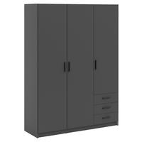 KLEIDERSCHRANK 147/200,4/49,8 cm 3-türig Grau  - Schwarz/Grau, Basics, Holzwerkstoff/Metall (147/200,4/49,8cm) - MID.YOU