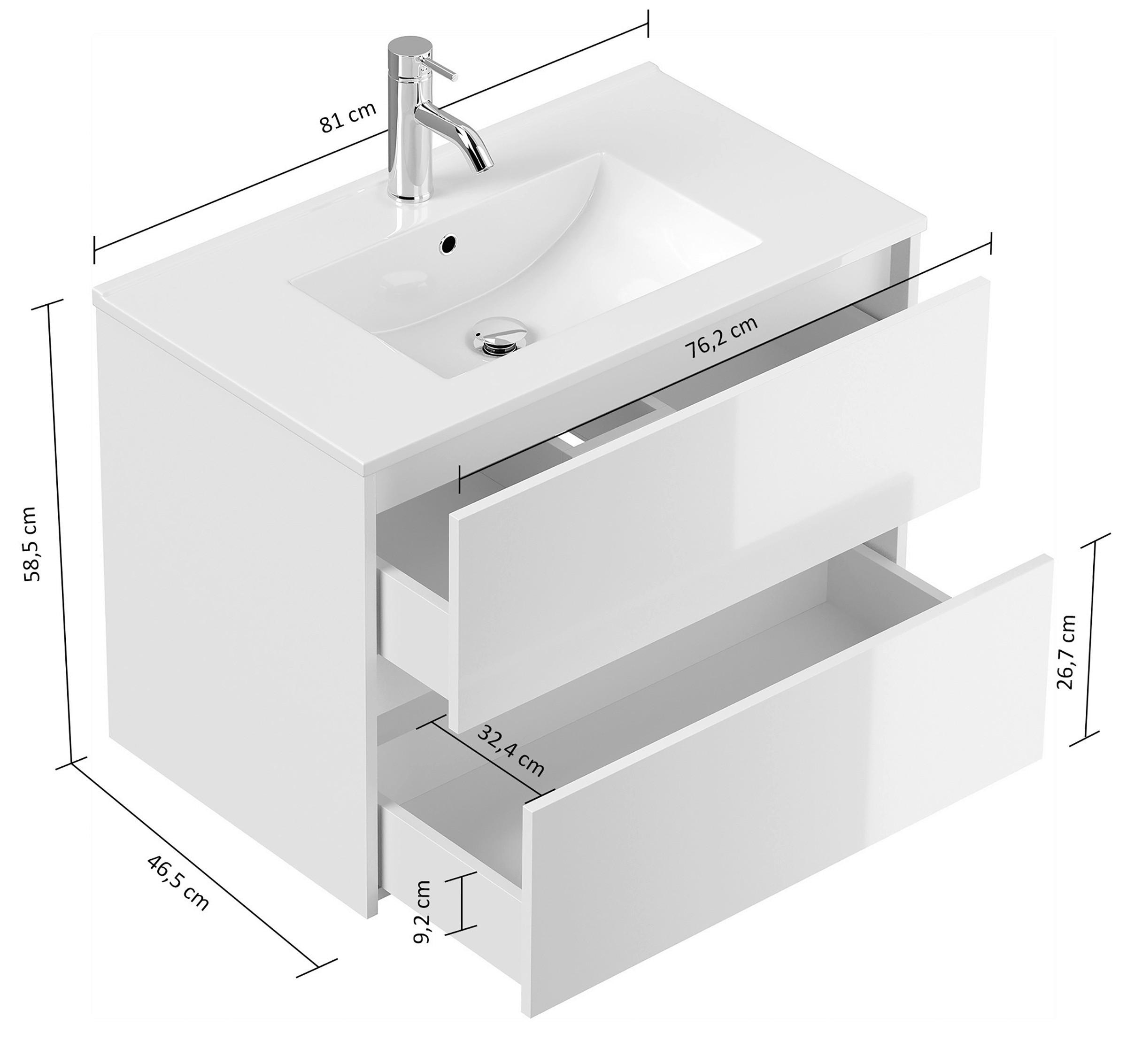 Mid.you Badezimmer Weiß Hochglanz 80 cm