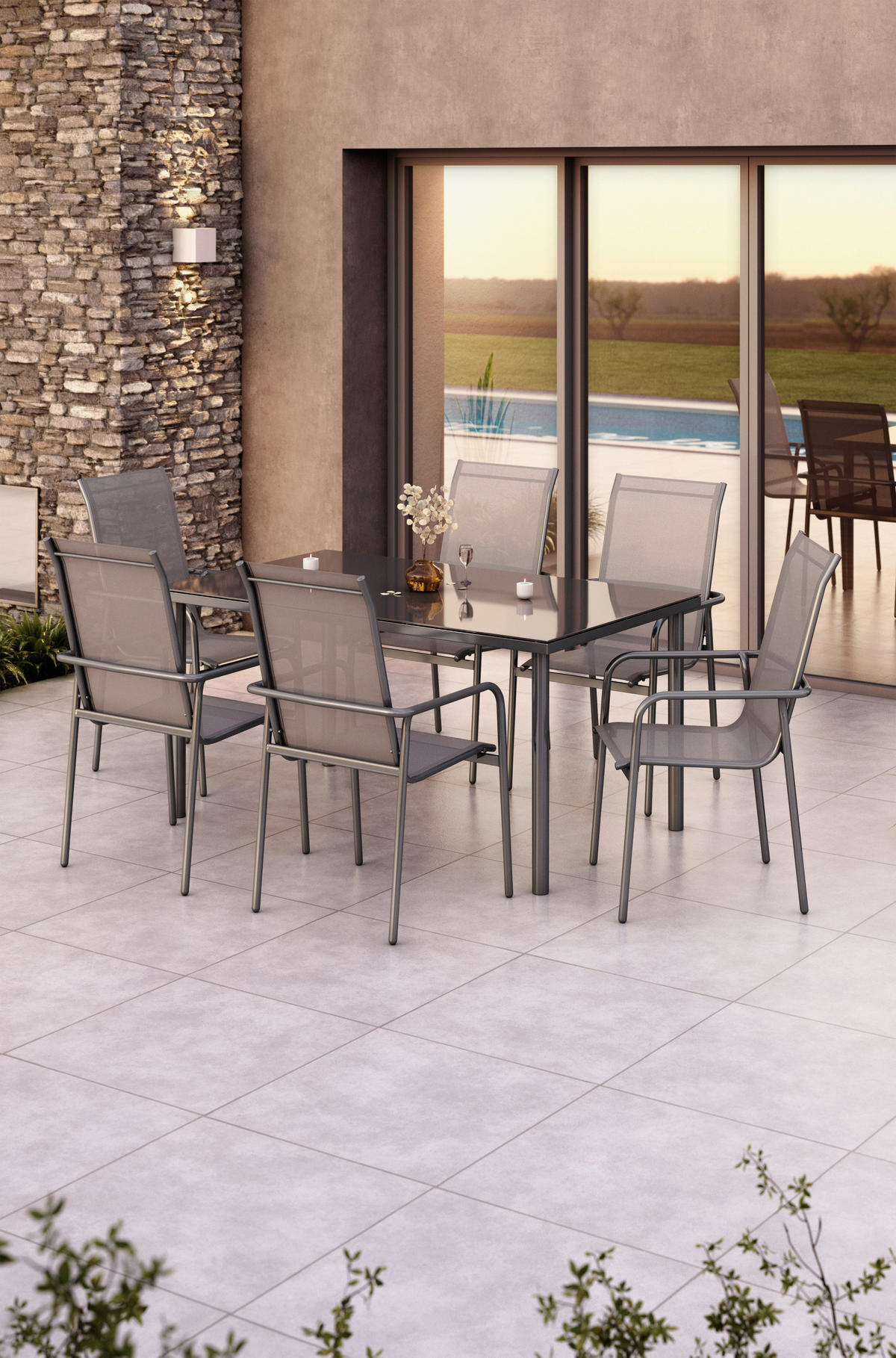 GARTENTISCHGRUPPE Webstoff Stahl  - Grau, MODERN, Glas/Textil (284/204/100cm) - Ambia Garden