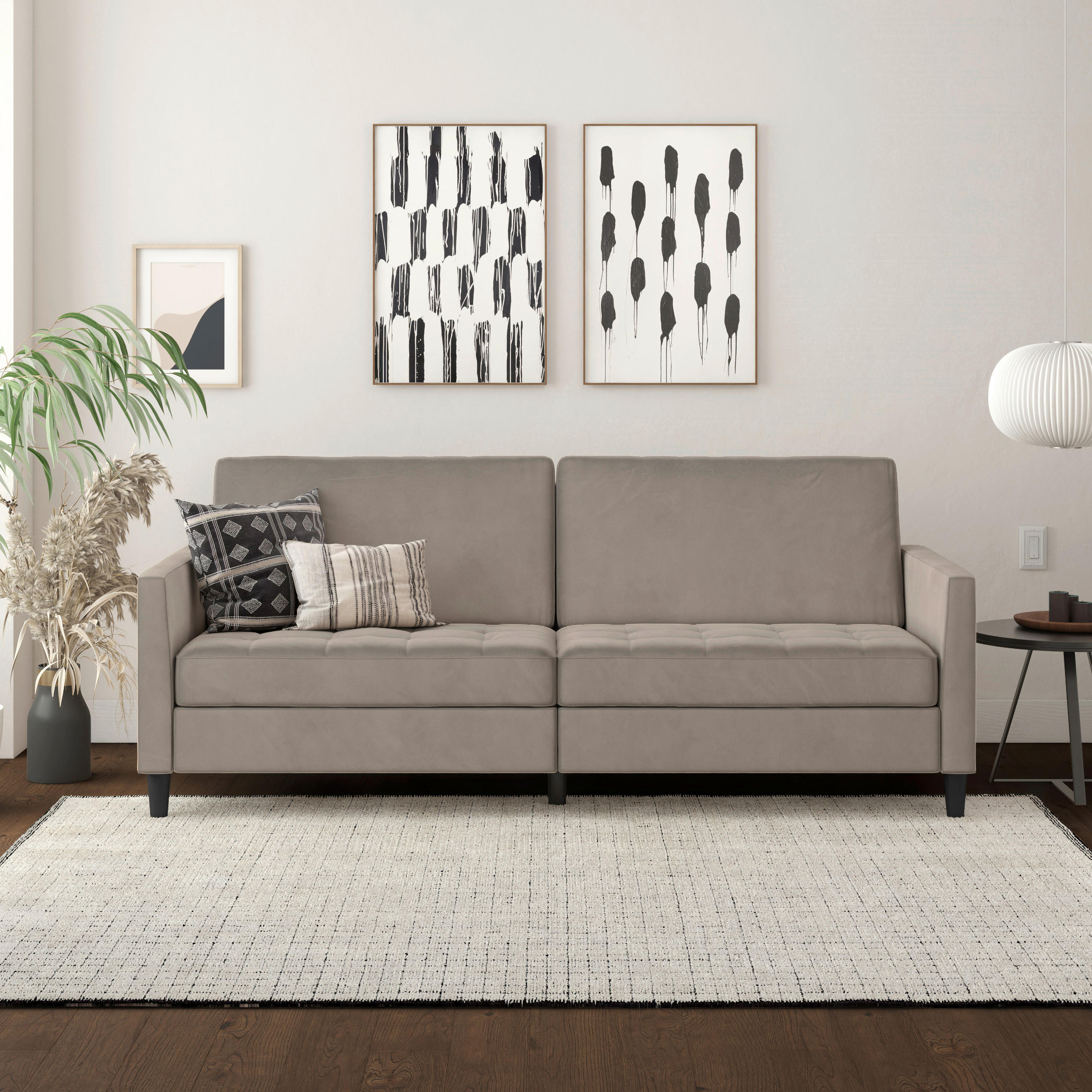 SCHLAFSOFA Velours Taupe  - Taupe/Schwarz, Basics, Kunststoff/Textil (207/86/86cm) - Livetastic
