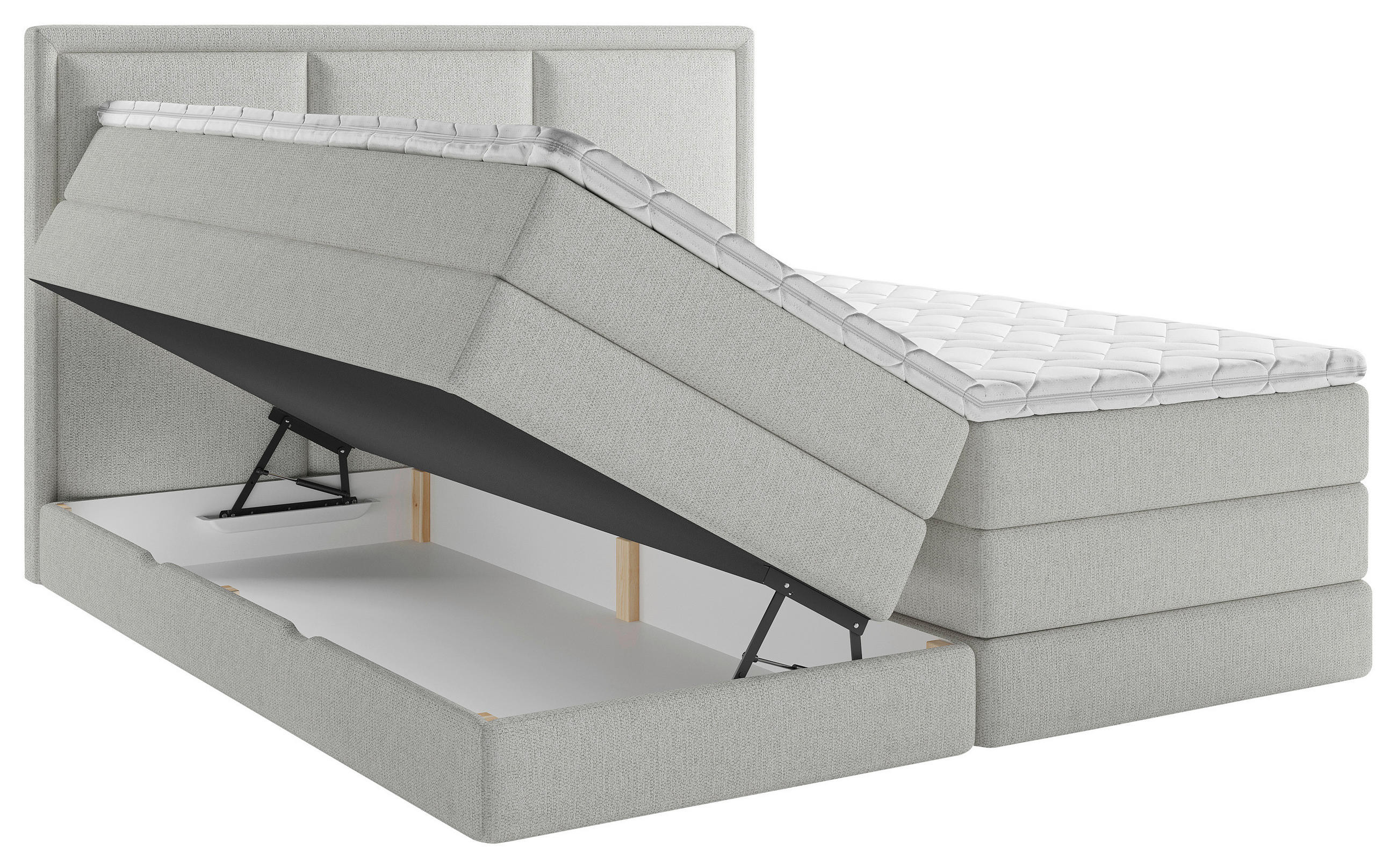 BOXSPRINGBETT 200/200 cm  in Hellgrau  - Hellgrau/Schwarz, Design, Holz/Holzwerkstoff (200/200cm) - MID.YOU