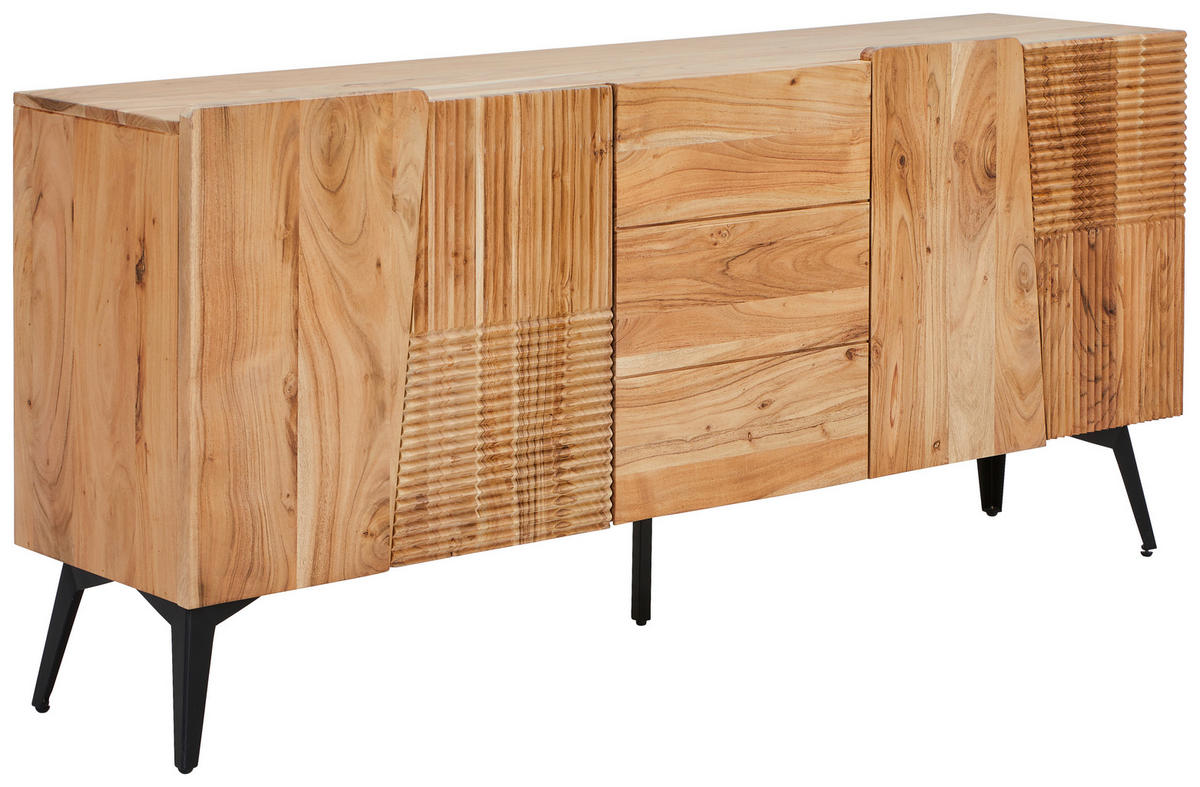 ŠIROKÁ KOMODA, akácia, čierna, farba akácie, 170/76/40 cm - čierna/farba akácie, Modern, kov/drevo (170/76/40cm) - Livetastic
