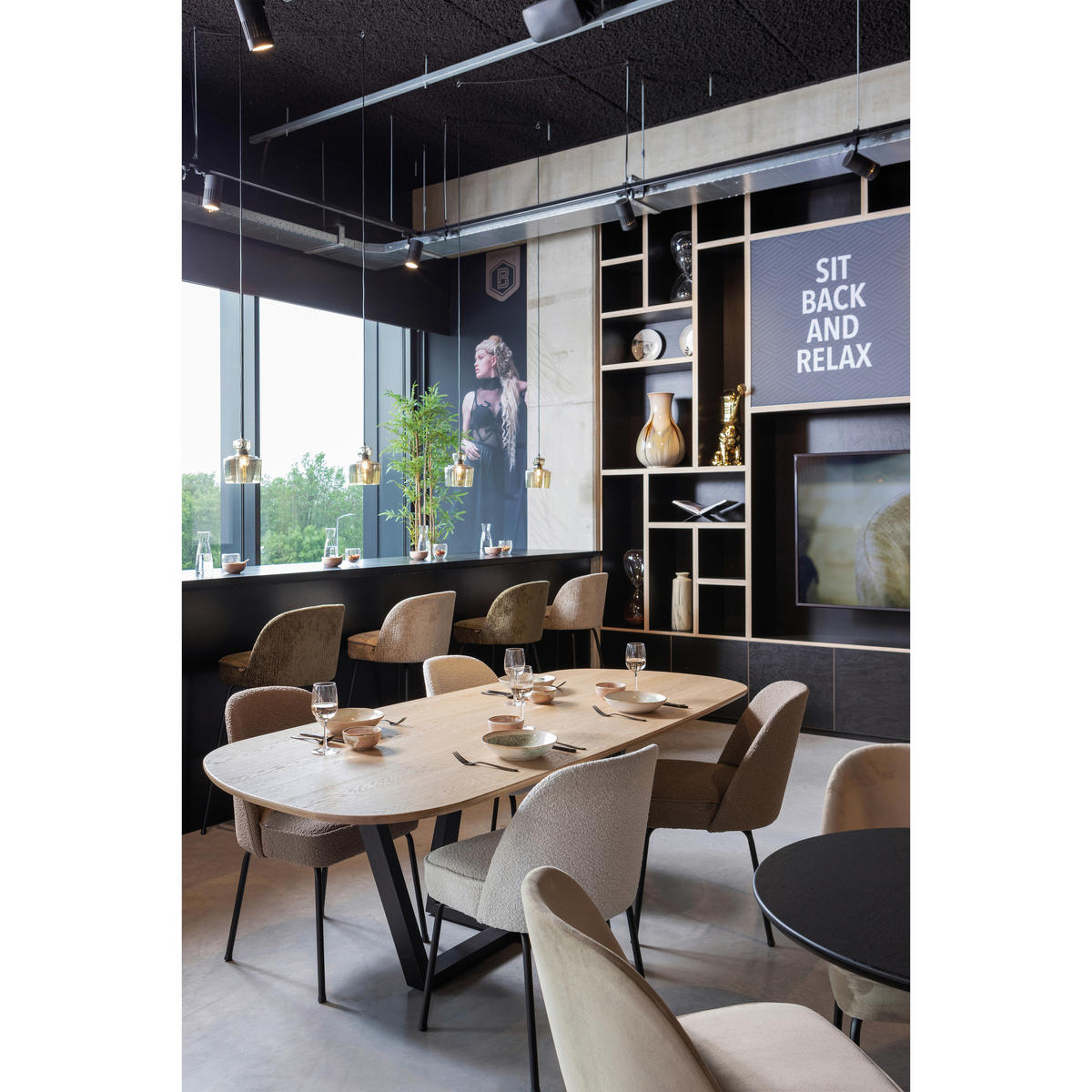 STUHL-SET 2 Stück  in Bouclé  - Schwarz/Naturfarben, MODERN, Textil/Metall (50/83/57cm) - Livetastic