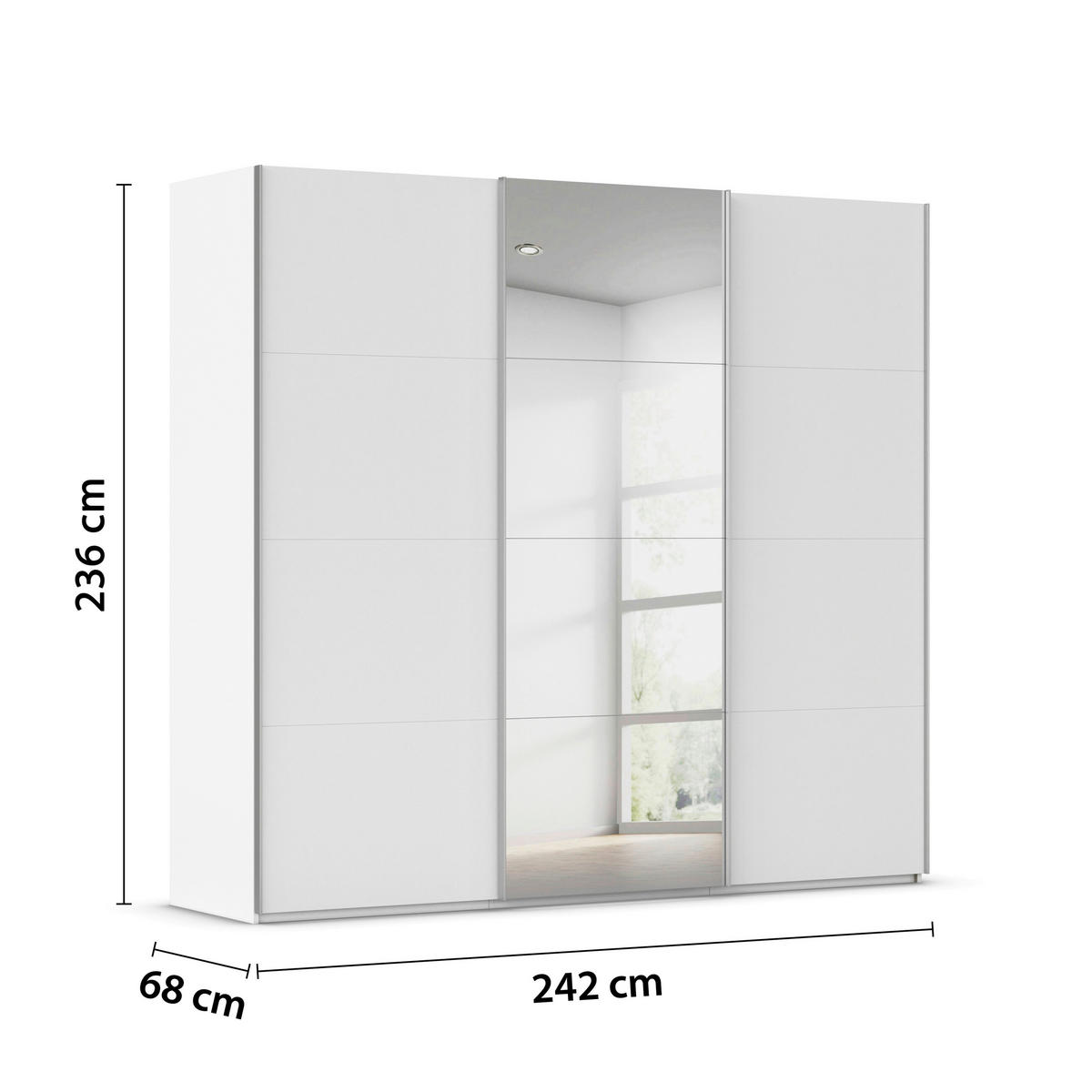 SCHWEBETÜRENSCHRANK 242/236/68 cm 3-türig Weiß  - Alufarben/Weiß, Basics, Glas/Holzwerkstoff (242/236/68cm) - Novel