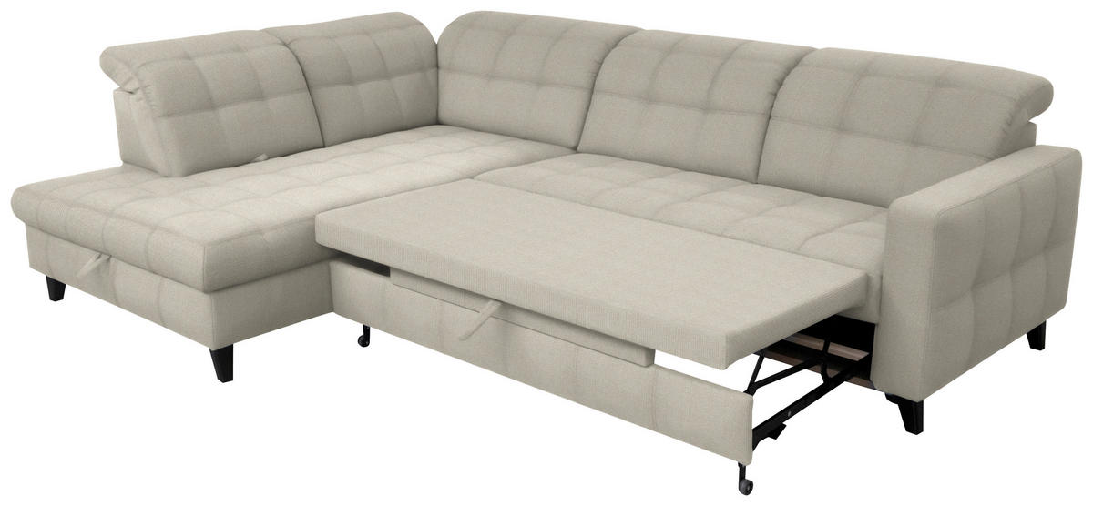ECKSOFA in Webstoff Ecru  - Ecru/Schwarz, Design, Holz/Textil (216/297cm) - Xora