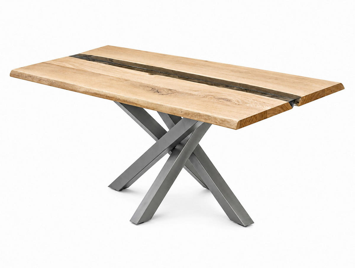 ESSTISCH 200/90/76 cm Echtholz  Holz rechteckig Eichefarben, Dunkelgrau  - Dunkelgrau/Eichefarben, LIFESTYLE, Holz/Metall (200/90/76cm) - Linea Natura