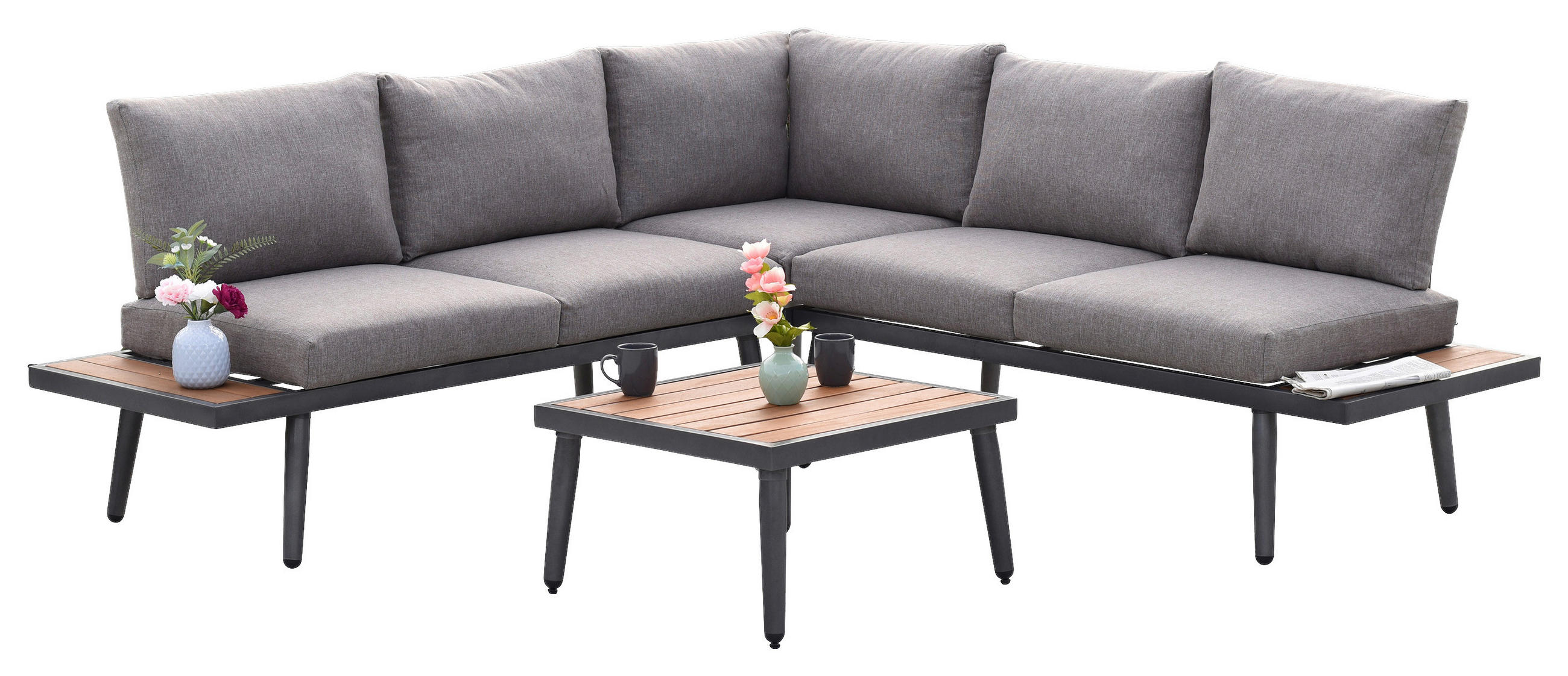 GARTENSET Stahl  - Graphitfarben/Naturfarben, MODERN, Kunststoff/Textil - Gardenson