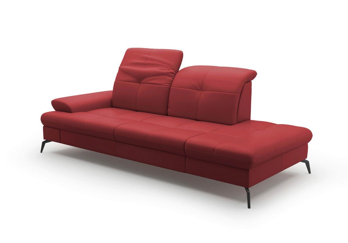 RÉCAMIERE in Echtleder Rot  - Rot/Schwarz, Konventionell, Leder/Metall (231/90/122cm) - Sit & More