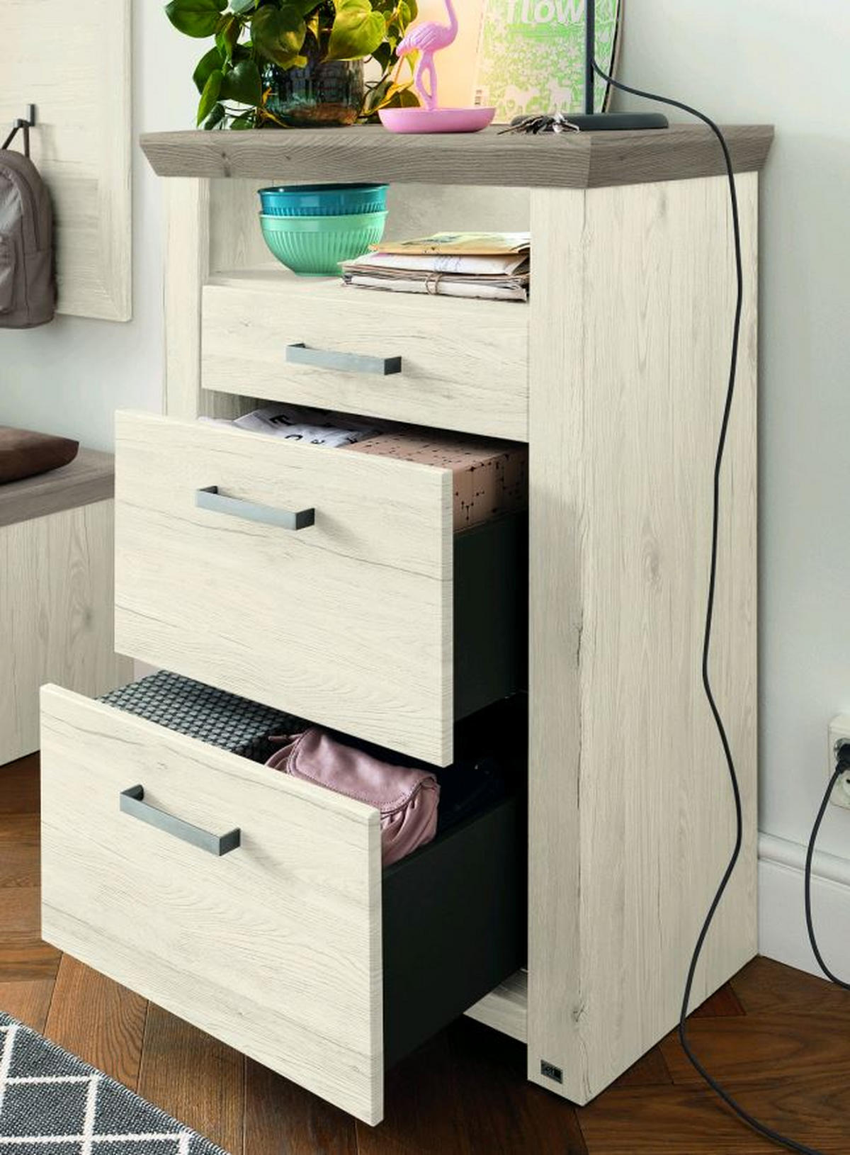 KOMMODE  in 74,5/108,2/42,2 cm  - Chromfarben/Eichefarben, Basics, Holzwerkstoff/Kunststoff (74,5/108,2/42,2cm) - SetOne by Musterring