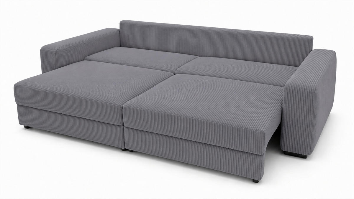 3-SITZER-SOFA Cord Grau  - Schwarz/Grau, Basics, Holz/Textil (250/90/110cm) - MID.YOU