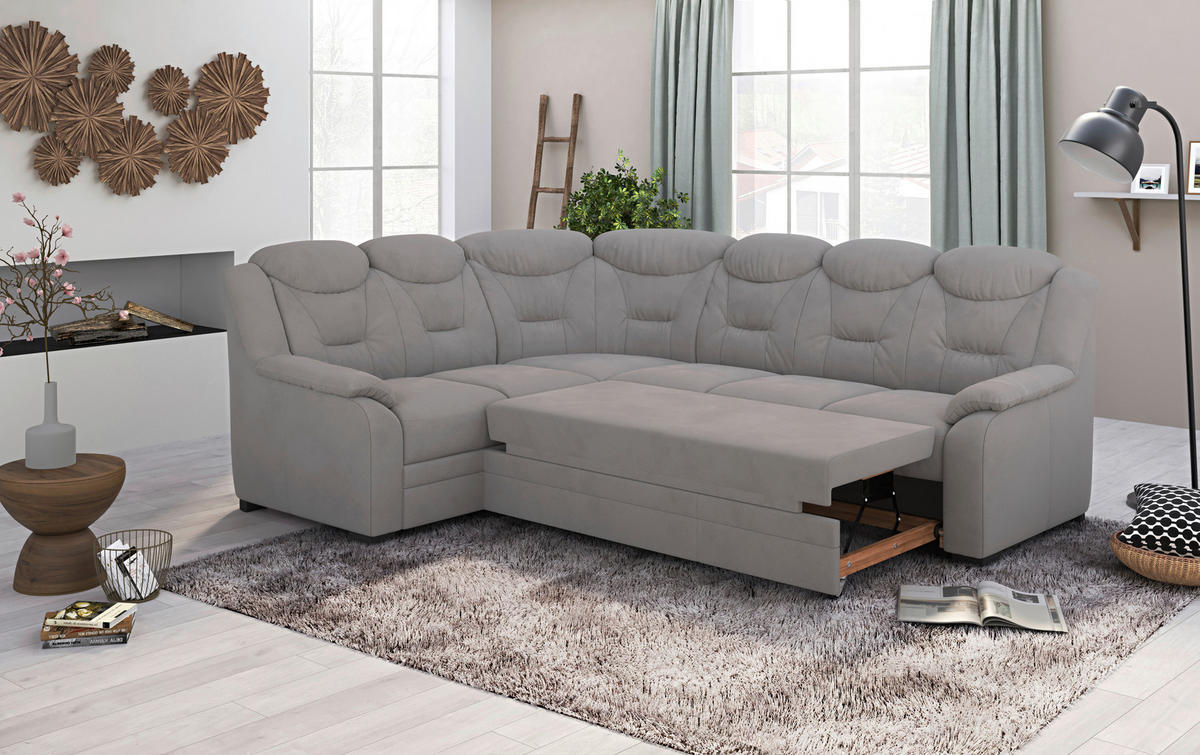 ECKSOFA Hellgrau Mikrofaser  - Hellgrau/Schwarz, Basics, Kunststoff/Textil (211/263cm) - MID.YOU