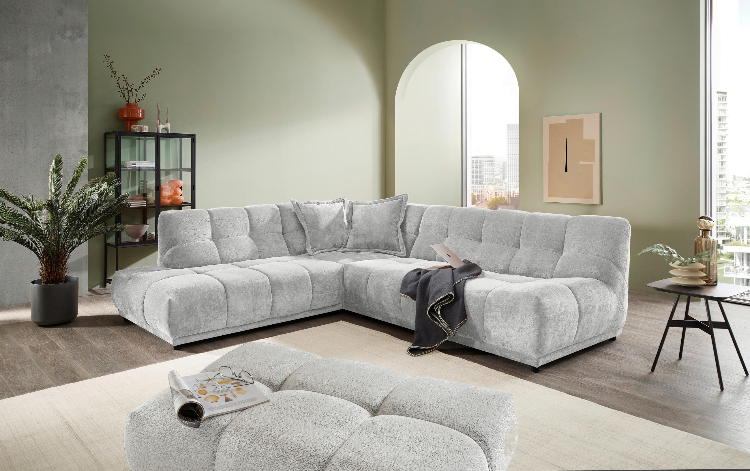 ECKSOFA Chenille Silberfarben  - Silberfarben/Schwarz, Modern, Kunststoff/Textil (250/284cm) - Livetastic
