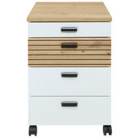 ROLLCONTAINER Weiß, Eiche Artisan  - Schwarz/Weiß, KONVENTIONELL, Holzwerkstoff/Kunststoff (45/66/55cm) - Stylife