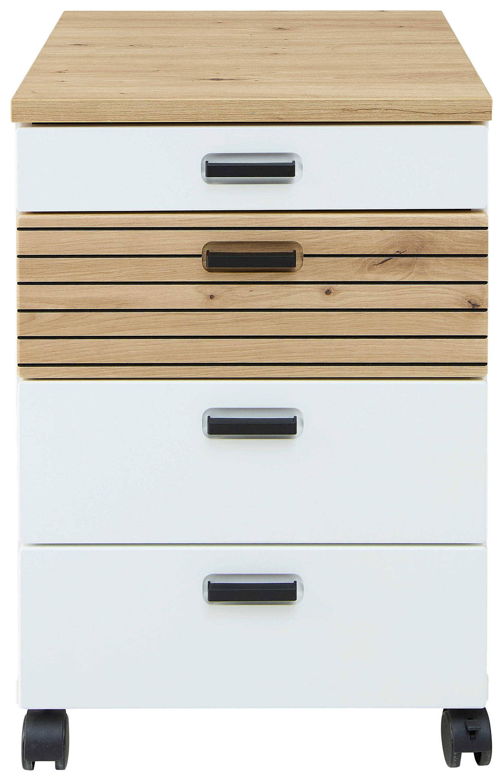 Stylife Rollcontainer Weiß, Eiche Artisan 45x66x55 cm