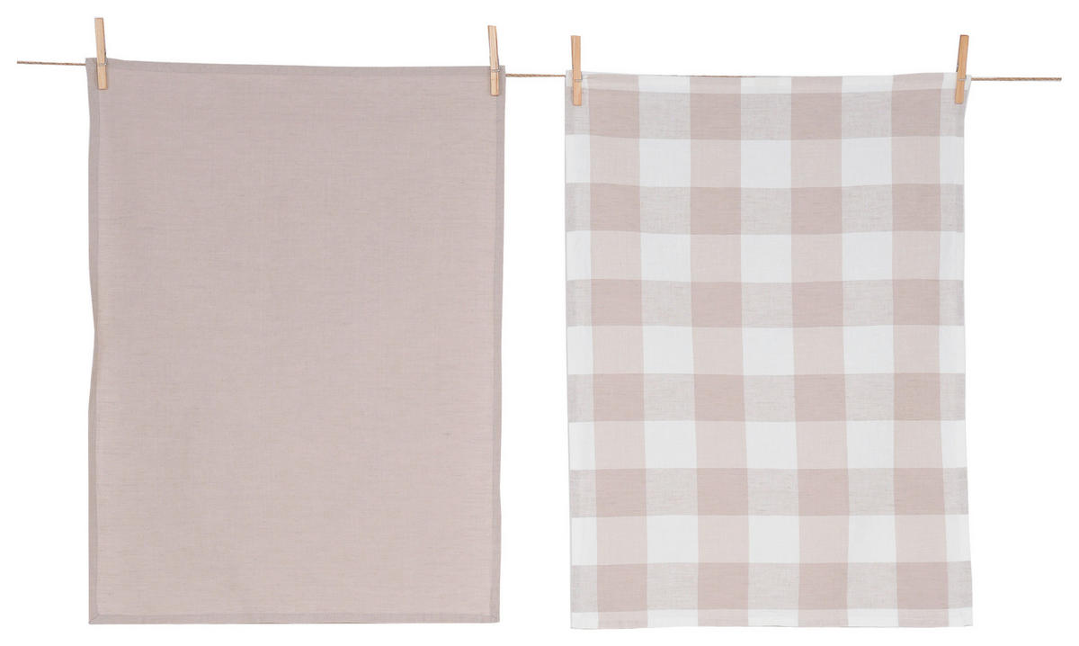 GESCHIRRTUCH-SET 2-teilig Weiß, Beige  - Beige/Weiß, KONVENTIONELL, Textil (50/70cm) - Esposa