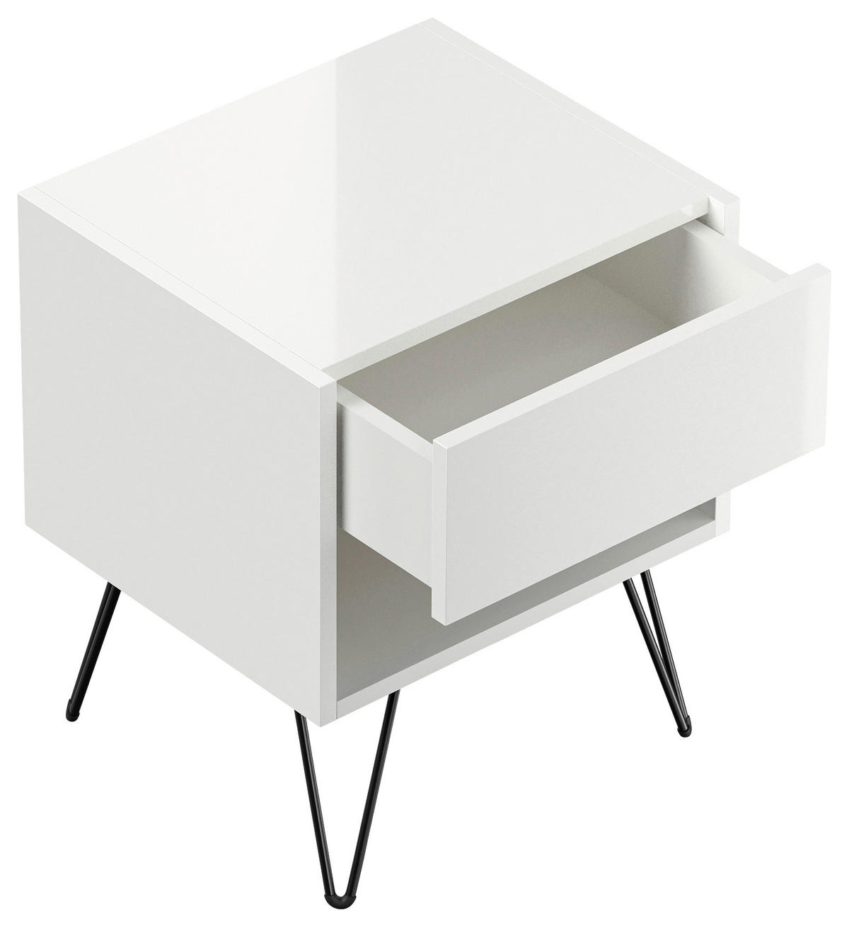 NACHTTISCH 41,2/50/35,6 cm  - Weiß Hochglanz/Schwarz, Basics, Holzwerkstoff/Metall (41,2/50/35,6cm) - MID.YOU