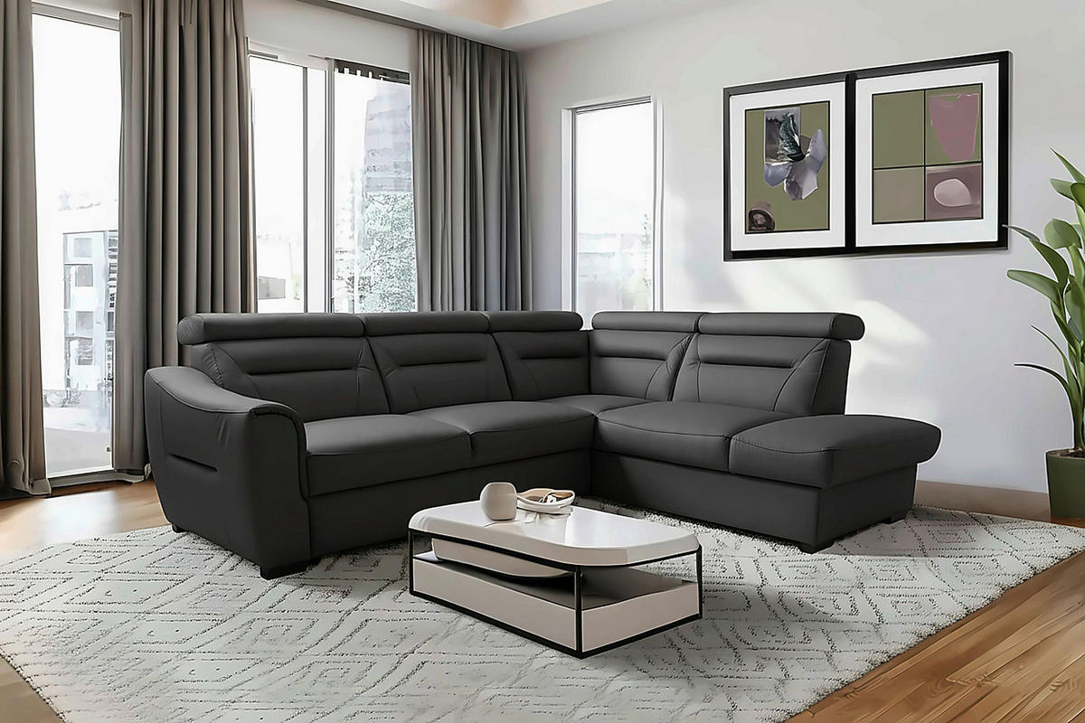 ECKSOFA Lederlook Echtleder Anthrazit  - Wengefarben/Anthrazit, Design, Leder/Holz (260/212cm) - Celina Home