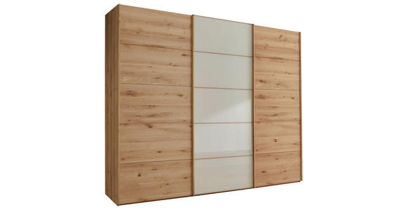 SCHWEBETÜRENSCHRANK  in Champagner, Eiche Bianco  - Eiche Bianco/Champagner, Natur, Glas/Holz (300/236/67cm) - Linea Natura
