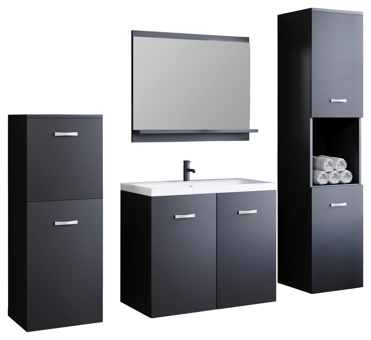 BADEZIMMER 5-teilig  in 120 cm  - Weiss/Graphitfarben, Lifestyle, Keramik/Holzwerkstoff (120cm) - P & B
