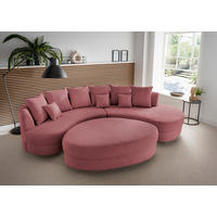 Wohnlandschaft inkl. Hocker Koralle Cord  - Koralle/Schwarz, Design, Kunststoff/Textil (300/160cm) - Livetastic