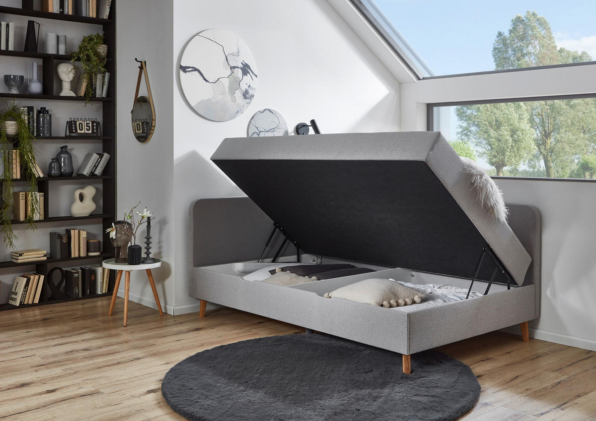 LIEGE Flachgewebe Hellgrau  - Eichefarben/Hellgrau, Design, Holz/Textil (90/200cm) - home24