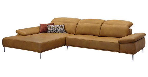 WOHNLANDSCHAFT in Leder Gelb, Currygelb - Chromfarben/Currygelb, Natur, Leder/Metall (206/343cm) - Valnatura