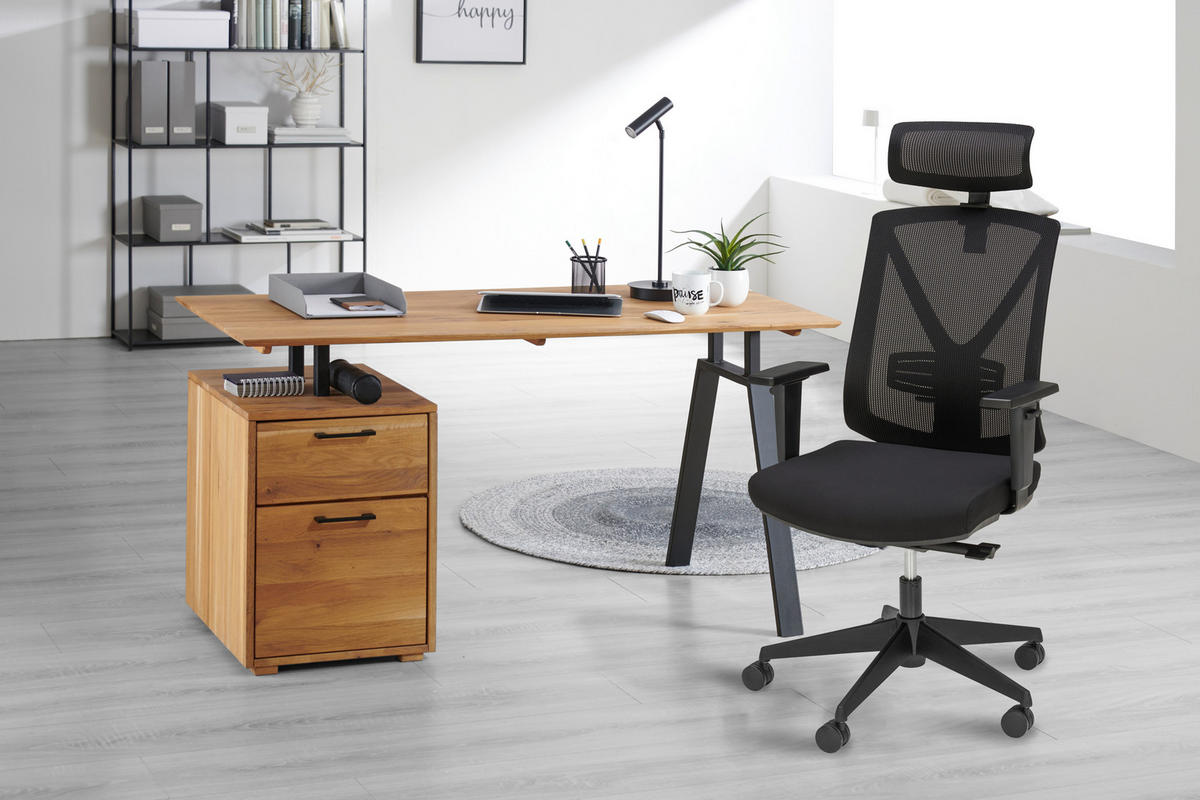 ÍRÓASZTAL  - tölgyfa színű/fekete, Konventionell, műanyag/fa (140/65/75cm) - Linea Natura