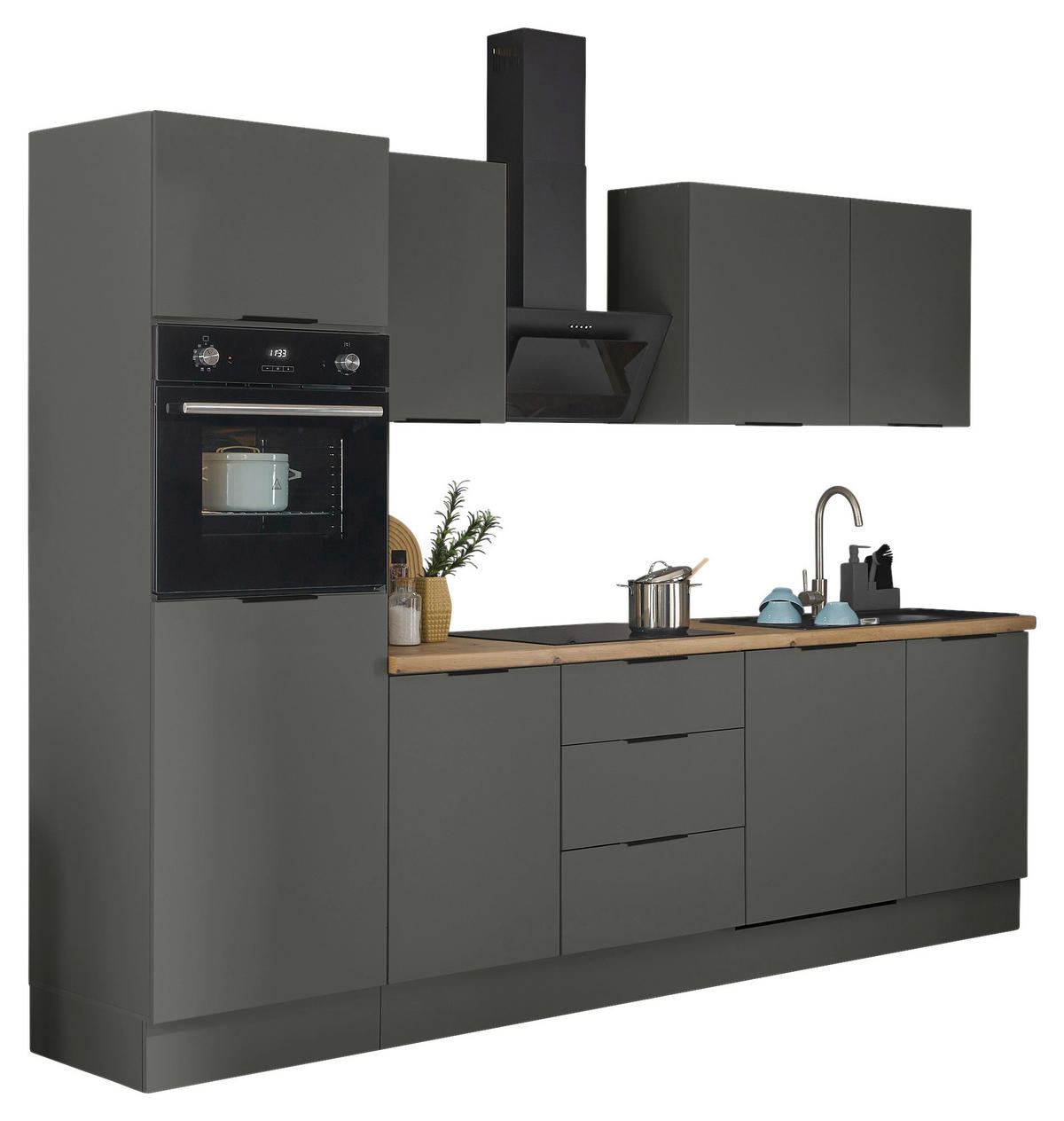 KÜCHENBLOCK   in Graphitfarben  - Schwarz/Graphitfarben, Basics, Holzwerkstoff/Metall (280/211/60cm) - Carryhome