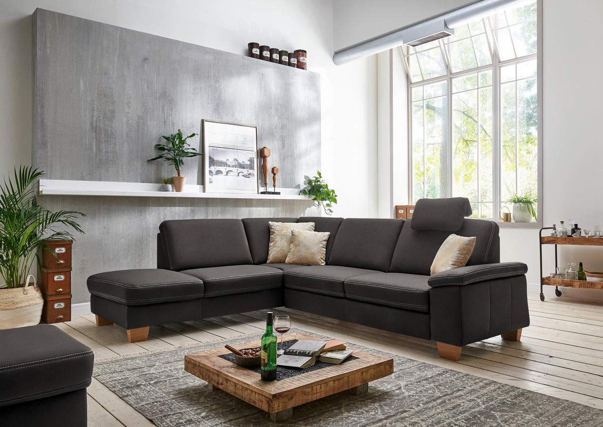ECKSOFA  in Echtleder Graubraun  235/274 cm  - Eichefarben/Graubraun, KONVENTIONELL, Leder/Holzwerkstoff (235/274cm) - Beldomo Premium