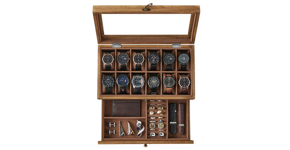 UHRENBOX - Nussbaumfarben, Trend, Glas/Holz (34/12.5/19cm) - Boxxx