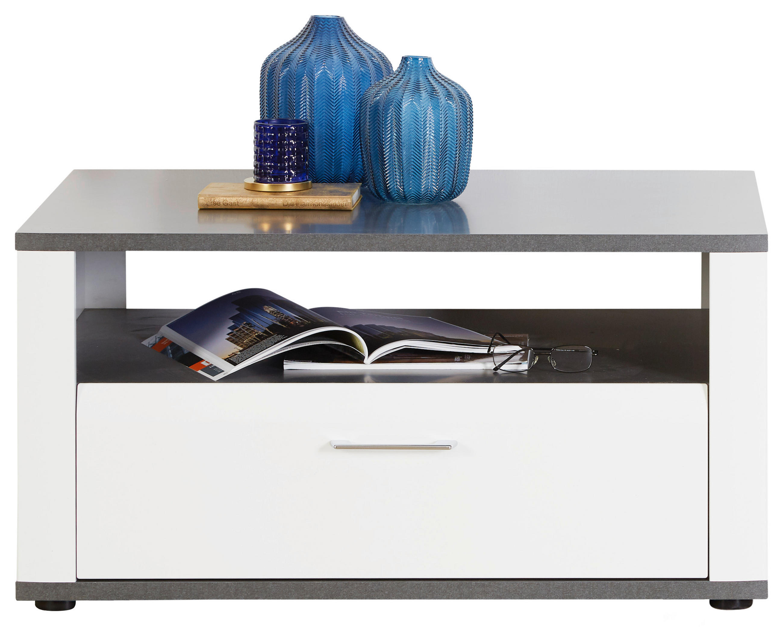 Couchtisch Mit Stauraum Alassio, Weiß/graphit Dekor