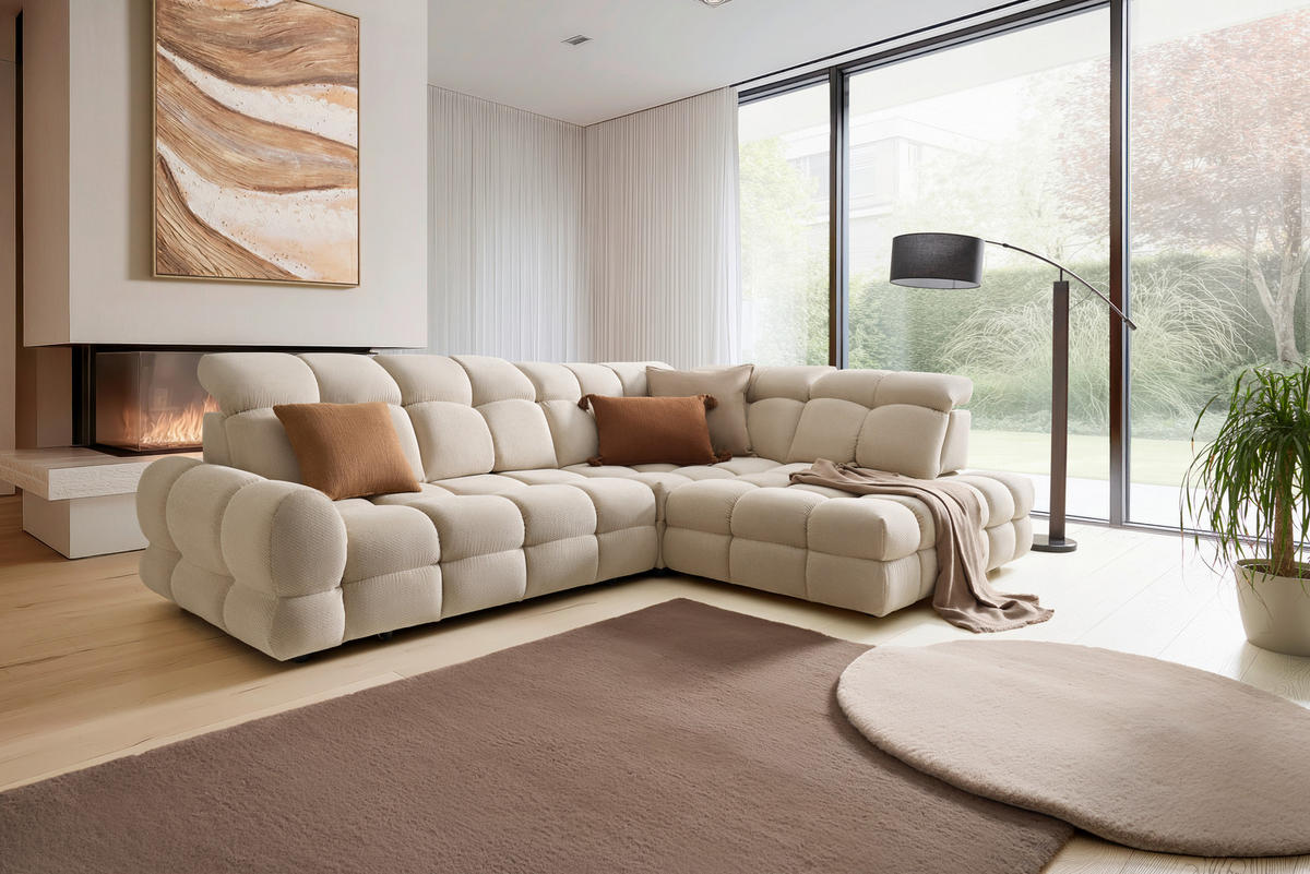 HÖRNSOFFA i vävt tyg beige  - beige/svart, Modern, trämaterial/trä (302/86-105/217cm) - Livetastic