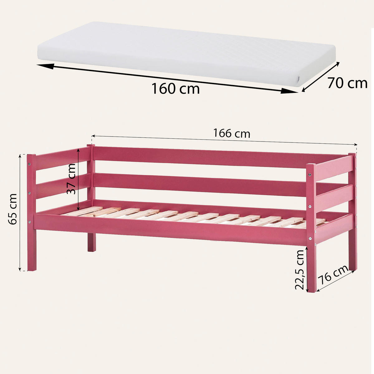 KINDER-/JUNIORBETT 70/160 cm  in Pink  - Pink, MODERN, Holz (70/160cm) - MID.YOU